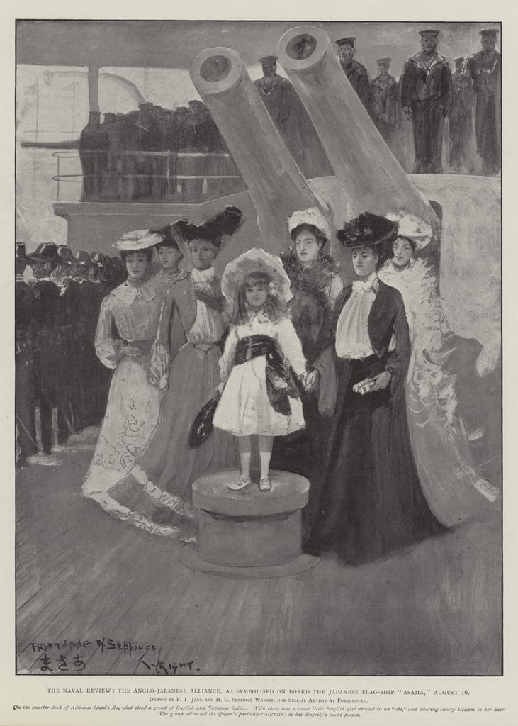 The Naval Review, die anglojapanische Allianz, symbolisiert an Bord